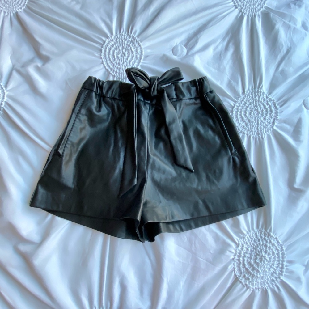 Zara pleather high waisted paper bag style shorts